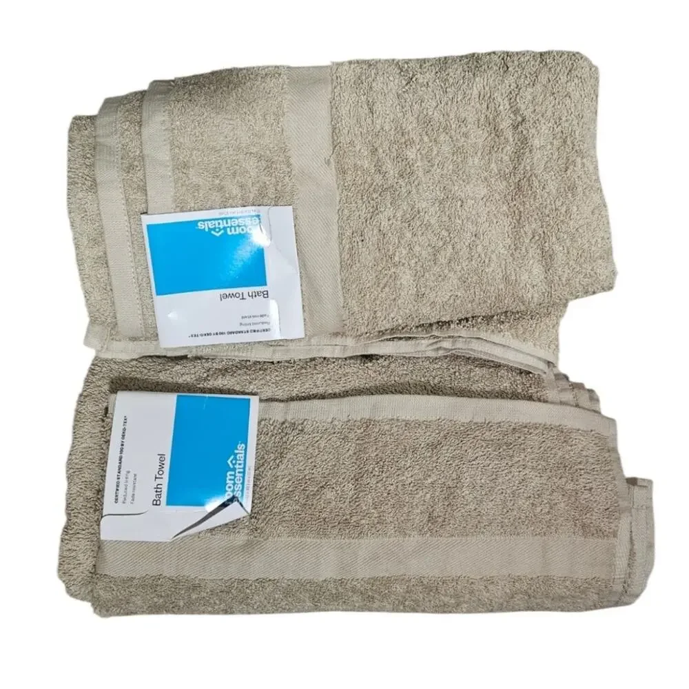 Room Essentials Bath Towels Set of 2 Tan Taupe OEKO-TEX Fade Resistant NWT